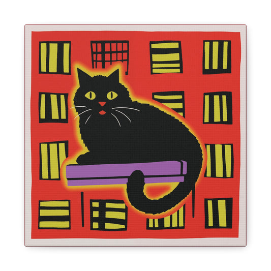 Black Cat in Window Fine Art Print Canvas Wall Art