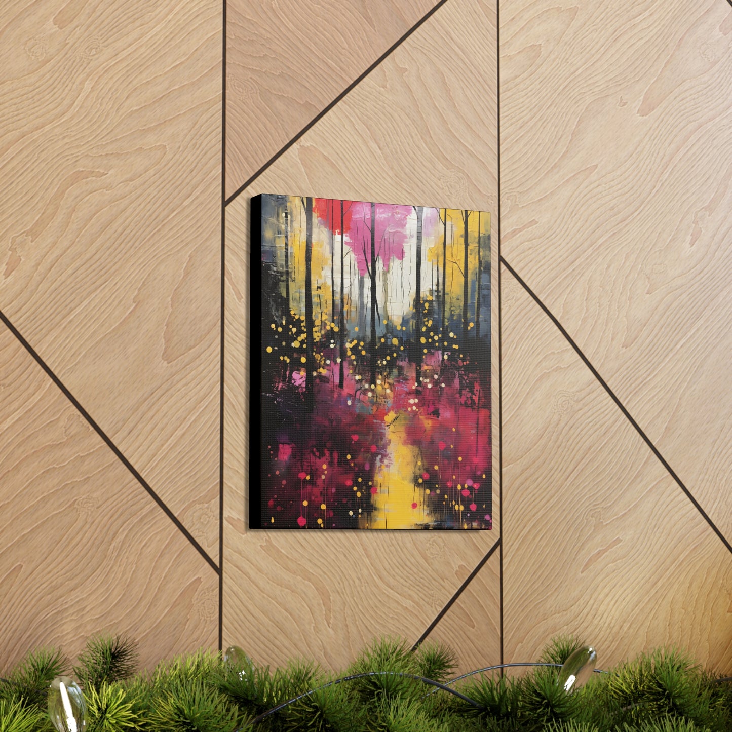 Magical Pink and Yellow Forest Fine Art Print Canvas Wall Art