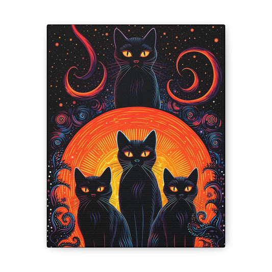 Lurking Black Cats Psychedelic Halloween Fine Art Print Canvas Wall Art