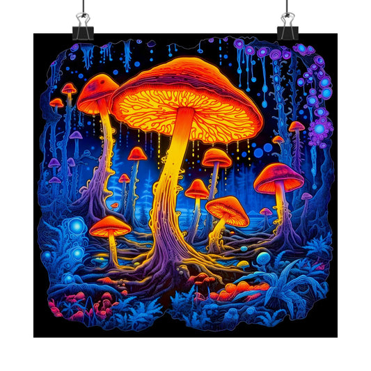 Glowing Psychedelic Mushroom Trippy Fine Art Poster