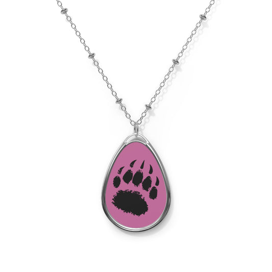 Mama Bear Paw Print Pink Oval Necklace