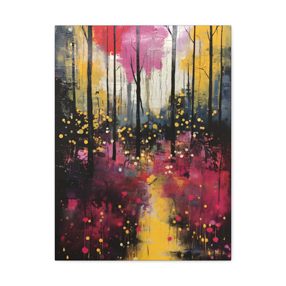 Magical Pink and Yellow Forest Fine Art Print Canvas Wall Art