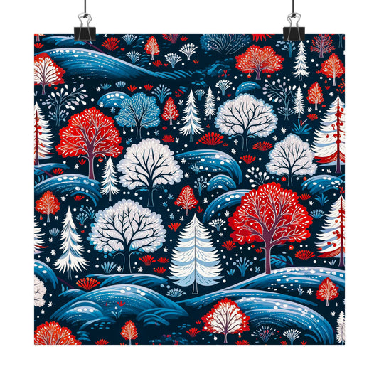 Cozy Winter Trees Vintage Forest Christmas Poster