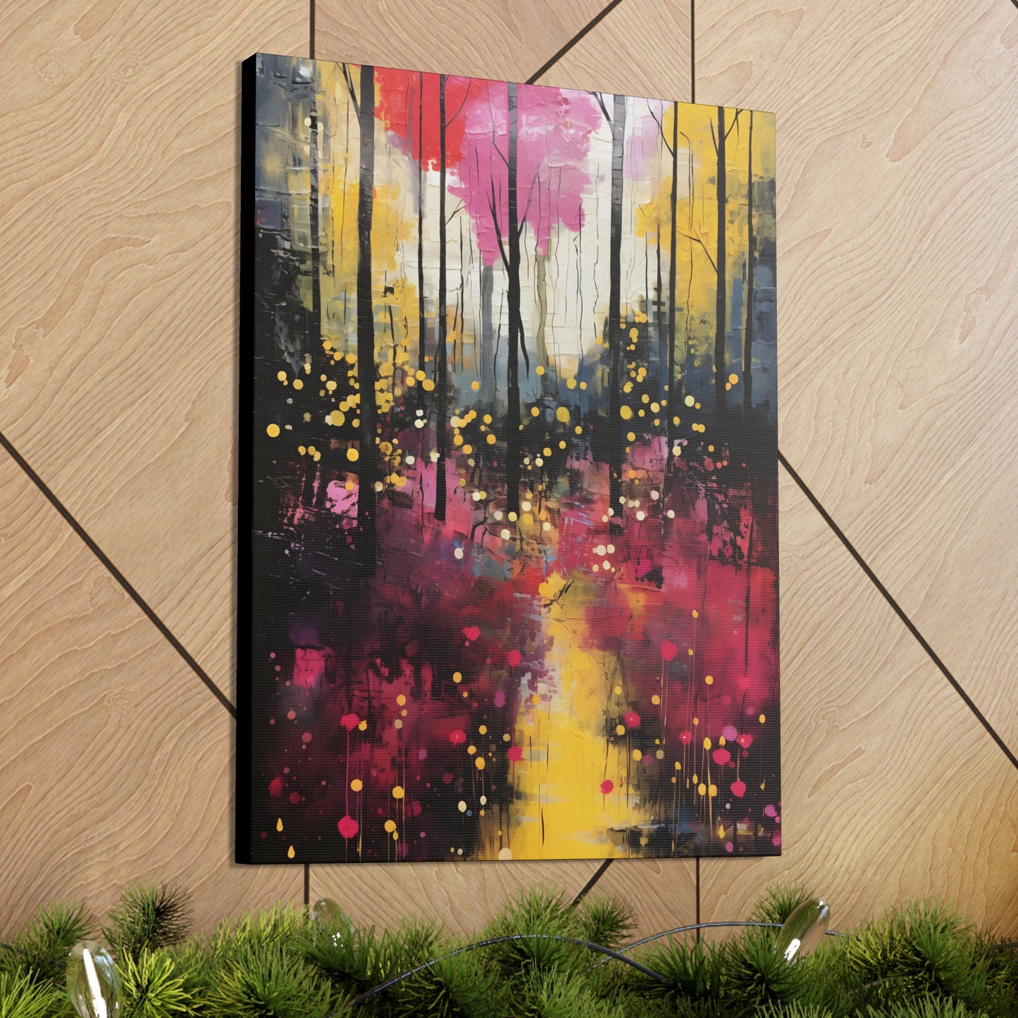 Magical Pink and Yellow Forest Fine Art Print Canvas Wall Art