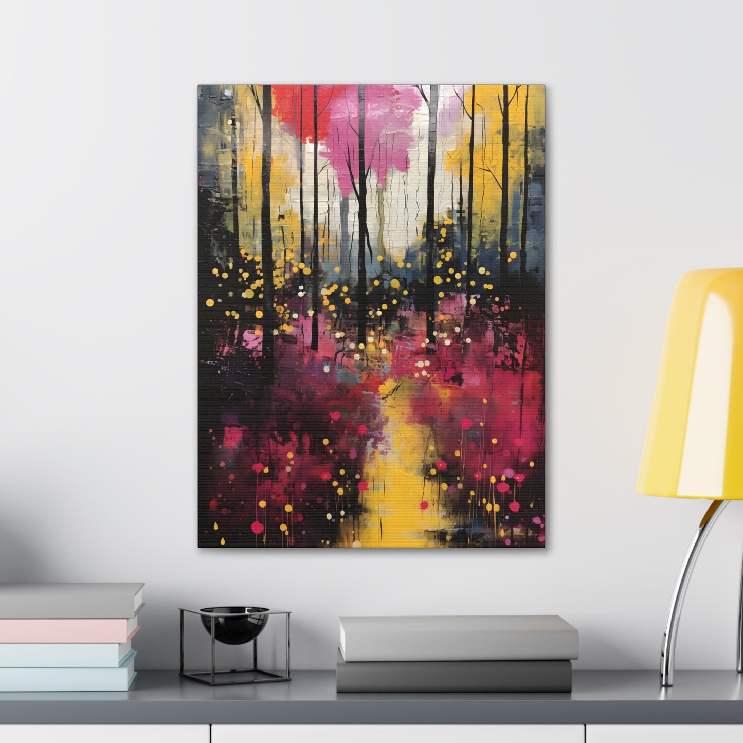 Magical Pink and Yellow Forest Fine Art Print Canvas Wall Art