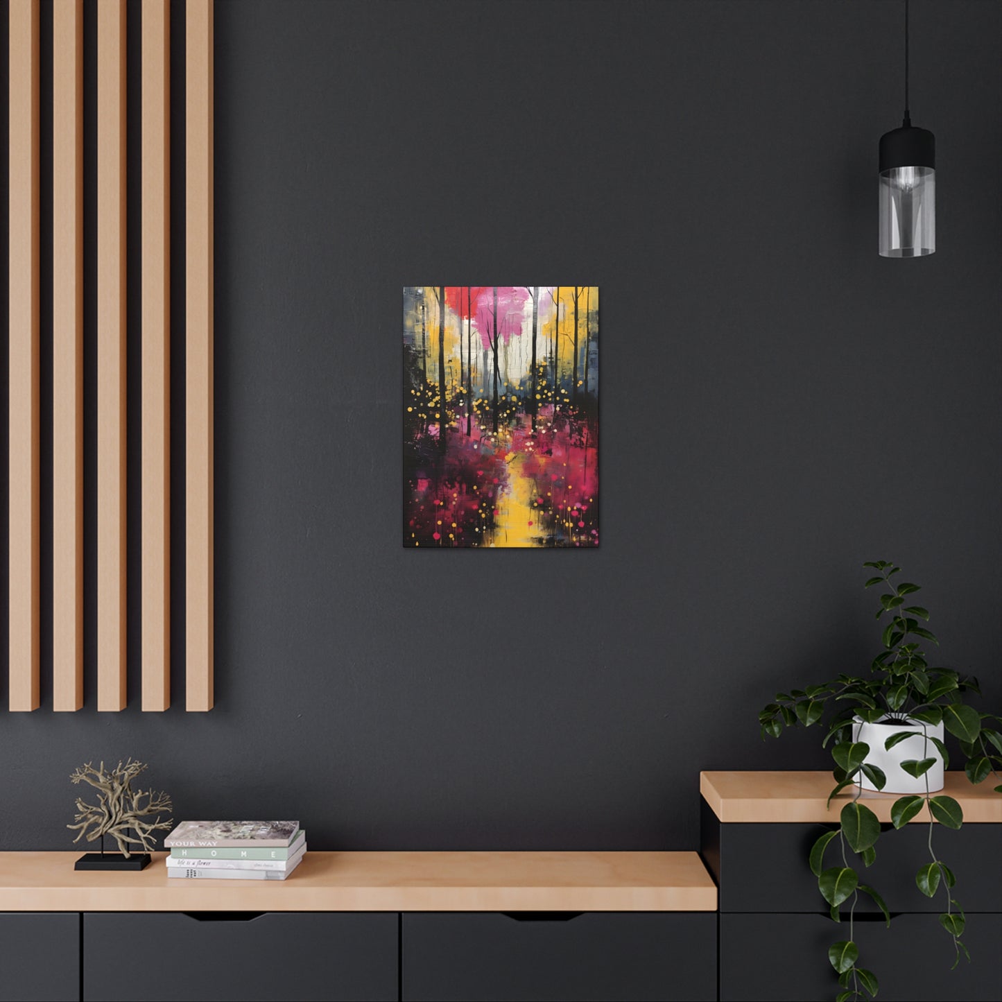 Magical Pink and Yellow Forest Fine Art Print Canvas Wall Art