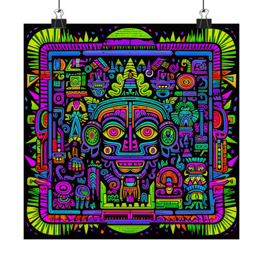 Neon Aztec Warrior Psychedelic Fine Art Poster