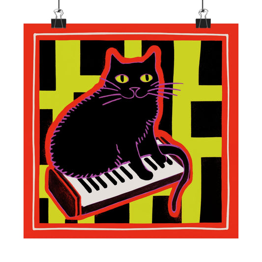 Happy Jazz Cat Playing Piano Fine Art Poster