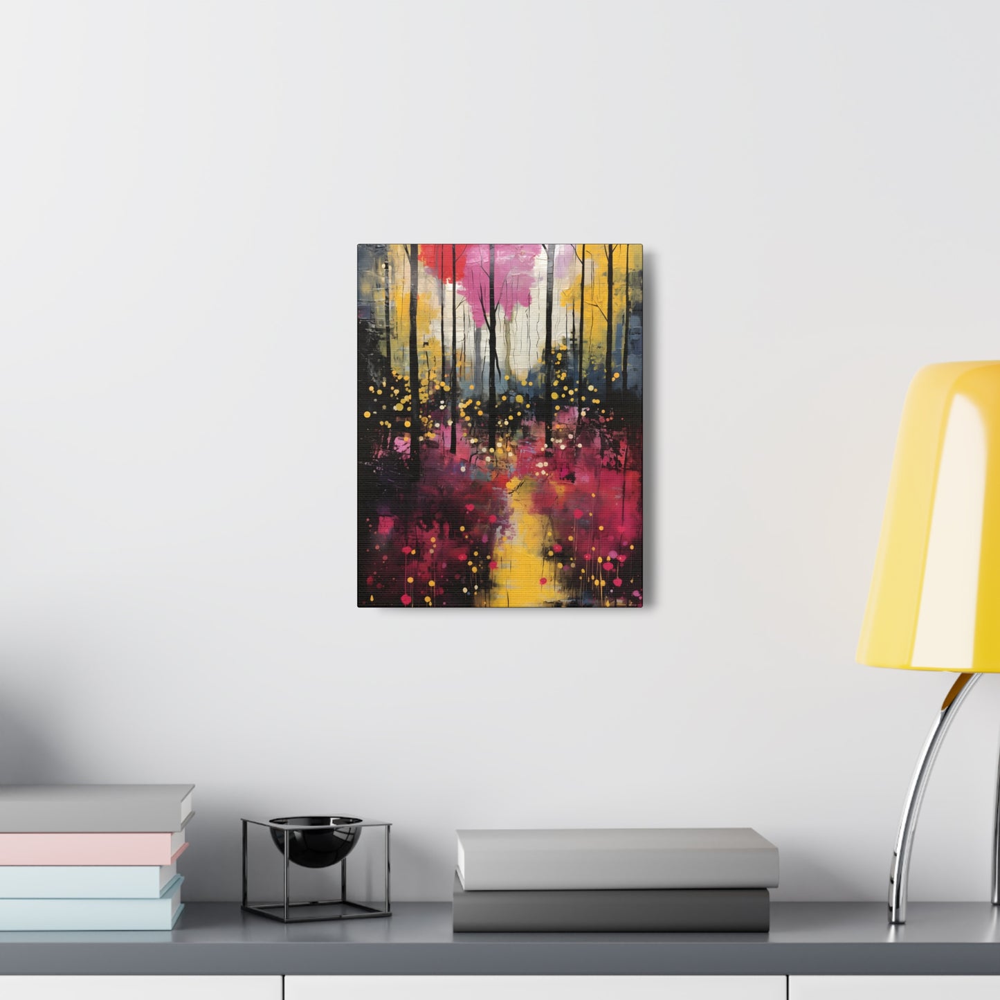 Magical Pink and Yellow Forest Fine Art Print Canvas Wall Art