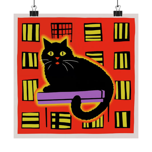 Black Cat Lying in Window Cute Fine Art Poster